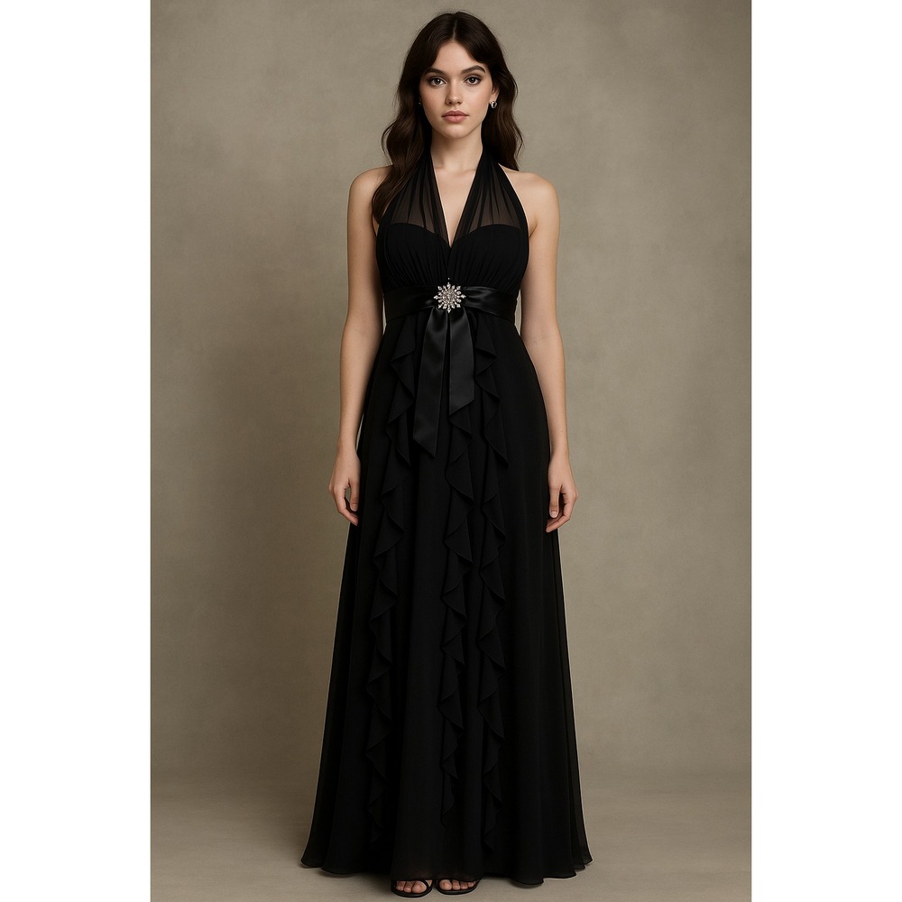Vintage Y2K Betsy & Adam Winter Formal‎ Dress Womens 6 Black Tiered Rhinestone